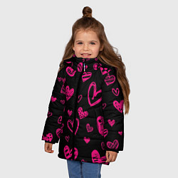 Куртка зимняя для девочки Розовые сердца, цвет: 3D-черный — фото 2
