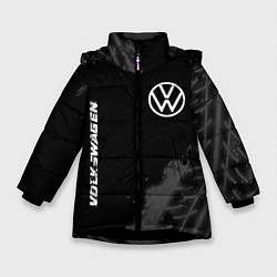 Куртка зимняя для девочки Volkswagen speed на темном фоне со следами шин: на, цвет: 3D-черный