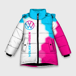 Куртка зимняя для девочки Volkswagen neon gradient style: по-вертикали, цвет: 3D-черный