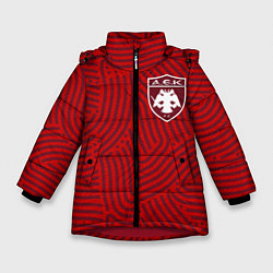 Куртка зимняя для девочки AEK Athens отпечатки, цвет: 3D-красный