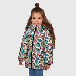 Куртка зимняя для девочки Губы разноцветные поп арт, цвет: 3D-светло-серый — фото 2