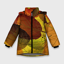 Куртка зимняя для девочки Осенние крупные листья, цвет: 3D-светло-серый