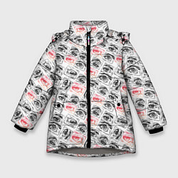Куртка зимняя для девочки Глаза и брови поп арт, цвет: 3D-светло-серый