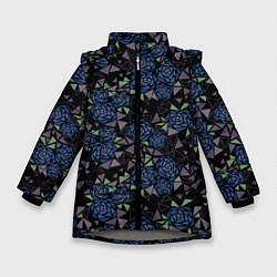 Куртка зимняя для девочки Мозаичный геометрический узор Розы, цвет: 3D-светло-серый