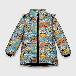 Куртка зимняя для девочки Фантастические животные, цвет: 3D-черный