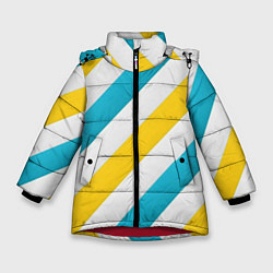 Куртка зимняя для девочки Желтые и синие полосы, цвет: 3D-красный