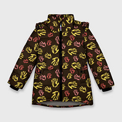 Куртка зимняя для девочки Отпечатки рук разноцветные, цвет: 3D-светло-серый