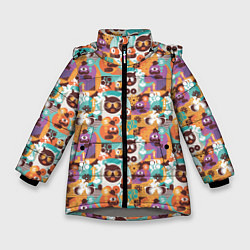 Куртка зимняя для девочки Кошка, яблоко и сердце, цвет: 3D-светло-серый