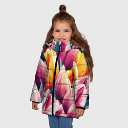 Куртка зимняя для девочки Букет акварельных тюльпанов, цвет: 3D-черный — фото 2