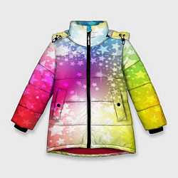 Куртка зимняя для девочки Звезды на радужном фоне, цвет: 3D-красный