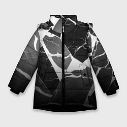 Куртка зимняя для девочки Черно-белый мрамор с трещинами, цвет: 3D-черный
