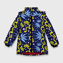 Куртка зимняя для девочки Узор цветущий клематис, цвет: 3D-красный