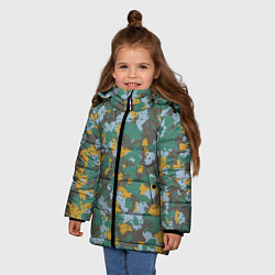 Куртка зимняя для девочки Цифровой камуфляж - зелено-голубой, цвет: 3D-светло-серый — фото 2
