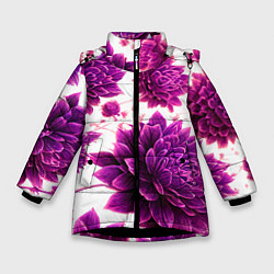 Куртка зимняя для девочки Яркие цветочные бутоны, цвет: 3D-черный