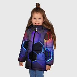 Куртка зимняя для девочки Стеклянные цветные соты - текстура, цвет: 3D-красный — фото 2