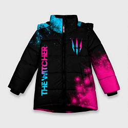 Зимняя куртка для девочки The Witcher - neon gradient: надпись, символ