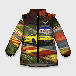 Куртка зимняя для девочки Chevrolet Corvette на гоночной трассе, цвет: 3D-светло-серый