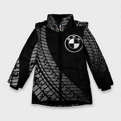 Куртка зимняя для девочки BMW tire tracks, цвет: 3D-черный