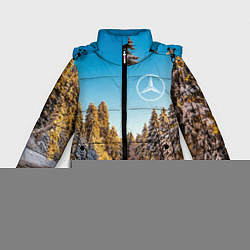 Куртка зимняя для девочки Мерседес - зимняя дорога через лес, цвет: 3D-светло-серый