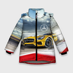 Куртка зимняя для девочки Mercedes AMG V8 Biturbo на трассе, цвет: 3D-светло-серый