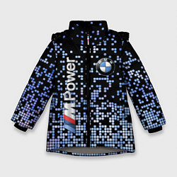 Куртка зимняя для девочки BMW - M Power - pattern, цвет: 3D-светло-серый