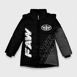 Куртка зимняя для девочки FAW speed на темном фоне со следами шин: надпись,, цвет: 3D-черный