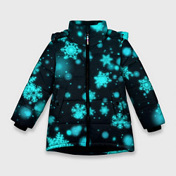 Куртка зимняя для девочки Неоновые снежинки на черном фоне, цвет: 3D-черный