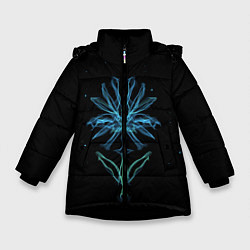 Куртка зимняя для девочки Неоновый цветок на черном фоне, цвет: 3D-черный