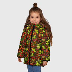 Куртка зимняя для девочки Хохлома - клубника и рябина, цвет: 3D-красный — фото 2