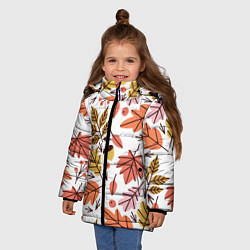 Куртка зимняя для девочки Осенний паттерн - листья, цвет: 3D-черный — фото 2