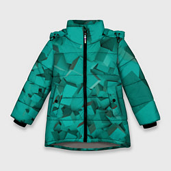 Куртка зимняя для девочки Абстрактные сине-зелёные кубы, цвет: 3D-светло-серый