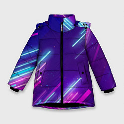 Куртка зимняя для девочки Неоновый фон Линии, цвет: 3D-черный