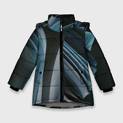 Куртка зимняя для девочки Волнообразные синие пластины во тьме, цвет: 3D-светло-серый