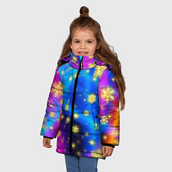 Куртка зимняя для девочки Снежинки и звезды - яркие цвета, цвет: 3D-красный — фото 2