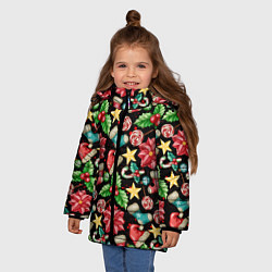 Куртка зимняя для девочки Зимний праздничный орнамент, цвет: 3D-светло-серый — фото 2