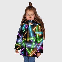Куртка зимняя для девочки Неоновые треугольники - текстура, цвет: 3D-красный — фото 2