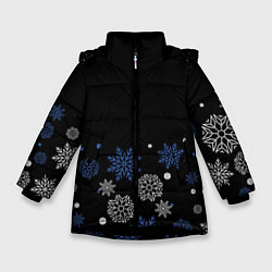 Куртка зимняя для девочки Снежинки - Новогодние, цвет: 3D-черный