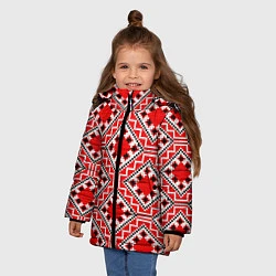 Куртка зимняя для девочки Белорусская вышивка - орнамент, цвет: 3D-красный — фото 2
