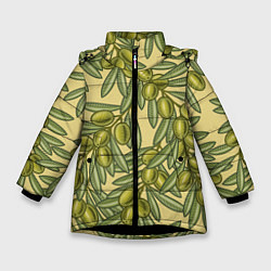 Куртка зимняя для девочки Винтажные ветви оливок, цвет: 3D-черный