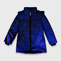 Куртка зимняя для девочки Пальма в неоновом свете, цвет: 3D-черный