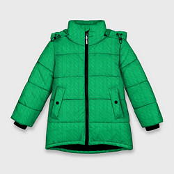 Куртка зимняя для девочки Зеленый вязаный свитер, цвет: 3D-черный