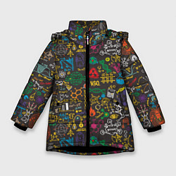 Куртка зимняя для девочки Шпаргалка по химии, цвет: 3D-черный