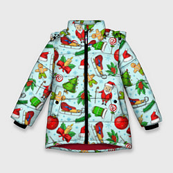 Куртка зимняя для девочки Новогодний паттерн, цвет: 3D-красный