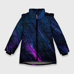 Куртка зимняя для девочки Звёздное абстрактное фиолетовое небо, цвет: 3D-светло-серый
