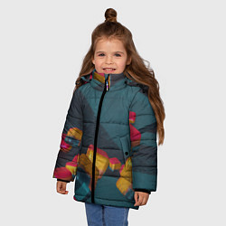 Куртка зимняя для девочки Множество абстрактных кубиков, цвет: 3D-светло-серый — фото 2
