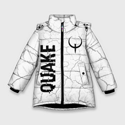 Куртка зимняя для девочки Quake glitch на светлом фоне: надпись, символ, цвет: 3D-черный
