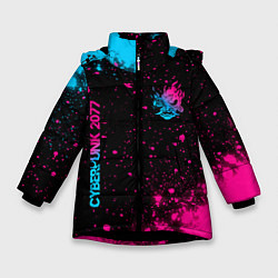 Куртка зимняя для девочки Cyberpunk 2077 - neon gradient: надпись, символ, цвет: 3D-черный