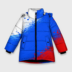 Куртка зимняя для девочки Флаг России - триколор, цвет: 3D-черный