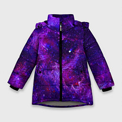 Куртка зимняя для девочки Неоновый космос и звезды, цвет: 3D-светло-серый