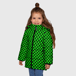 Куртка зимняя для девочки Зелёная шахматка - паттерн, цвет: 3D-светло-серый — фото 2